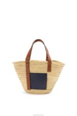 Loewe Women Basket bag in palm leaf and calfskin 206XF82 Natural/Ocean