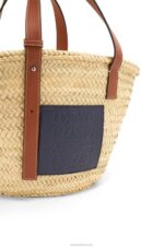 Loewe Women Basket bag in palm leaf and calfskin 206XF82 Natural/Ocean - Image 5