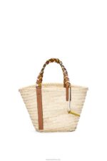 Loewe Women Basket bag in palm leaf with a braided handle in calfskin 206XF6 Ochre/Tan - Image 3