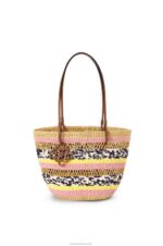 Loewe Women Basket Tote in elephant grass and calfskin 206XF94 Natural/Pink Tulip