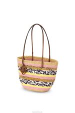 Loewe Women Basket Tote in elephant grass and calfskin 206XF94 Natural/Pink Tulip - Image 3