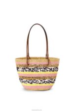Loewe Women Basket Tote in elephant grass and calfskin 206XF94 Natural/Pink Tulip - Image 4