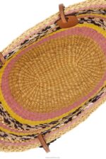 Loewe Women Basket Tote in elephant grass and calfskin 206XF94 Natural/Pink Tulip - Image 5