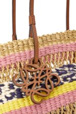 Loewe Women Basket Tote in elephant grass and calfskin 206XF94 Natural/Pink Tulip - Image 6