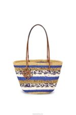 Loewe Women Basket Tote in elephant grass and calfskin 206XF95 Natural/Blue