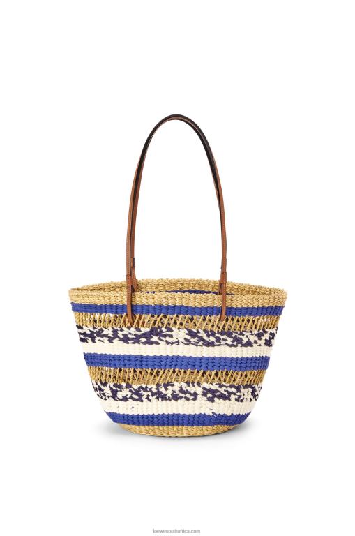 Loewe Women Basket Tote in elephant grass and calfskin 206XF95 Natural/Blue - Image 4