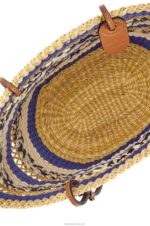 Loewe Women Basket Tote in elephant grass and calfskin 206XF95 Natural/Blue - Image 5