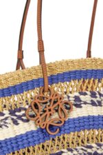 Loewe Women Basket Tote in elephant grass and calfskin 206XF95 Natural/Blue - Image 6