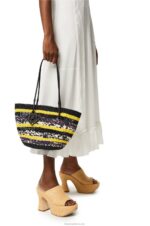 Loewe Women Basket Tote in elephant grass and calfskin 206XF96 Black/Yellow - Image 2