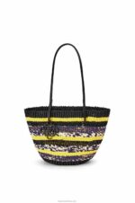Loewe Women Basket Tote in elephant grass and calfskin 206XF96 Black/Yellow