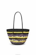 Loewe Women Basket Tote in elephant grass and calfskin 206XF96 Black/Yellow - Image 4