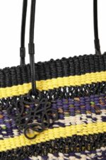 Loewe Women Basket Tote in elephant grass and calfskin 206XF96 Black/Yellow - Image 6
