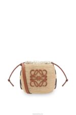 Loewe Women Beehive Basket bag in raffia and calfskin 206XF35 Natural/Tan