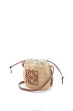 Loewe Women Beehive Basket bag in raffia and calfskin 206XF35 Natural/Tan - Image 3