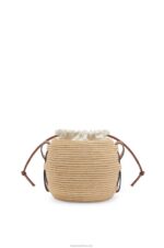 Loewe Women Beehive Basket bag in raffia and calfskin 206XF35 Natural/Tan - Image 4