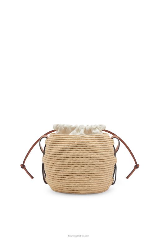 Loewe Women Beehive Basket bag in raffia and calfskin 206XF35 Natural/Tan - Image 4