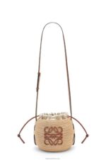 Loewe Women Beehive Basket bag in raffia and calfskin 206XF35 Natural/Tan - Image 5