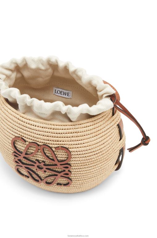 Loewe Women Beehive Basket bag in raffia and calfskin 206XF35 Natural/Tan - Image 6