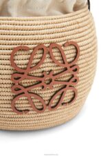 Loewe Women Beehive Basket bag in raffia and calfskin 206XF35 Natural/Tan - Image 7