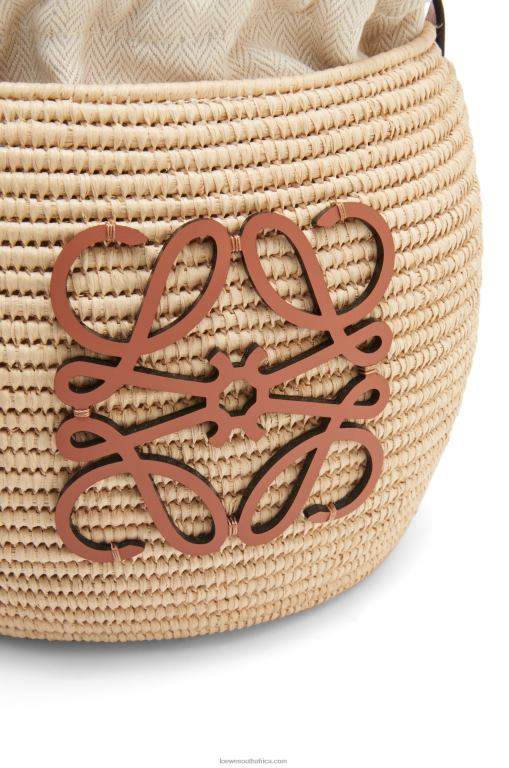Loewe Women Beehive Basket bag in raffia and calfskin 206XF35 Natural/Tan - Image 7