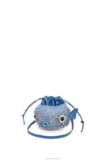 Loewe Women Blowfish pouch in iraca palm and calfskin 206XF222 Denim Blue