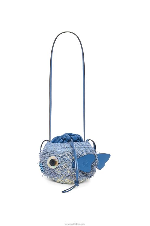 Loewe Women Blowfish pouch in iraca palm and calfskin 206XF222 Denim Blue - Image 3