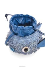 Loewe Women Blowfish pouch in iraca palm and calfskin 206XF222 Denim Blue - Image 4