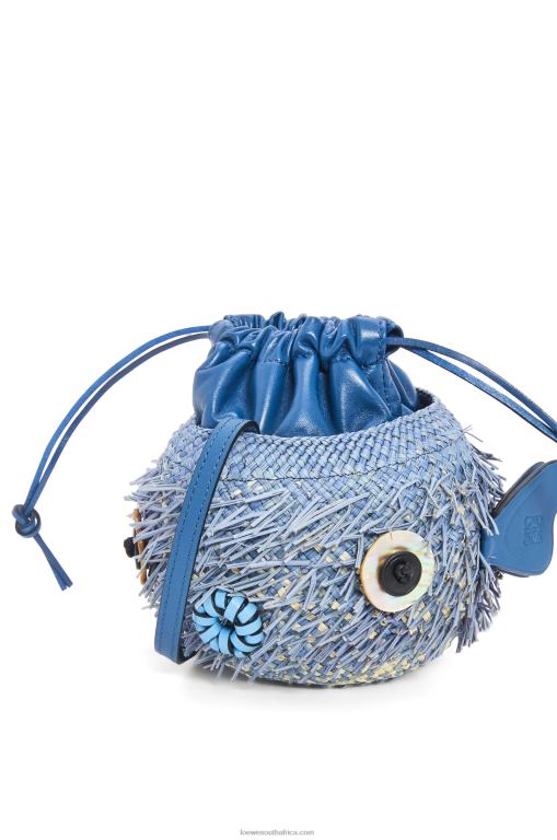 Loewe Women Blowfish pouch in iraca palm and calfskin 206XF222 Denim Blue - Image 5