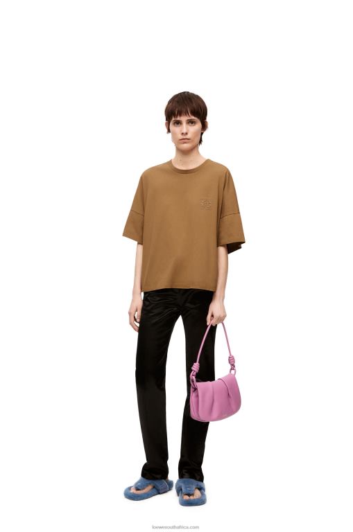 Loewe Women Boxy fit T-shirt in cotton 206XF781 Dark Camel - Image 1