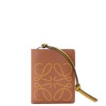 Loewe Women Brand compact zip wallet in classic calfskin 206XF1301 Tan/Ochre