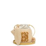 Loewe Women Bunny Bucket in raffia and calfskin 206XF98 Natural