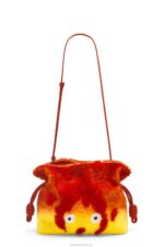 Loewe Women Calcifer Flamenco clutch in shearling 206XF443 Red - Image 6