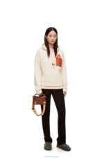 Loewe Women Calcifer leather patch hoodie in cotton 206XF842 Ecru - Image 2