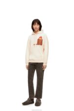 Loewe Women Calcifer leather patch hoodie in cotton 206XF842 Ecru