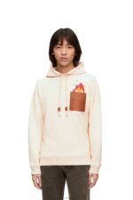 Loewe Women Calcifer leather patch hoodie in cotton 206XF842 Ecru - Image 3
