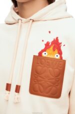 Loewe Women Calcifer leather patch hoodie in cotton 206XF842 Ecru - Image 7