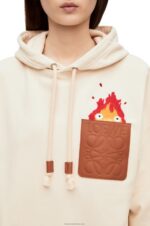 Loewe Women Calcifer leather patch hoodie in cotton 206XF842 Ecru - Image 8