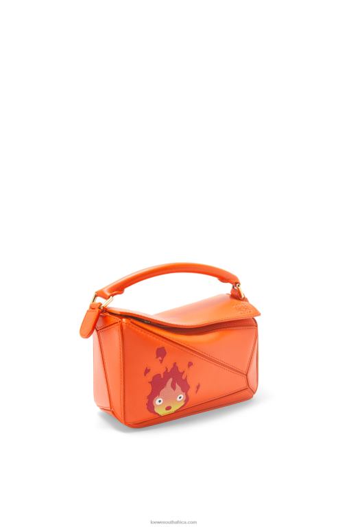 Loewe Women Calcifer mini Puzzle bag in satin calfskin 206XF261 Orange - Image 3