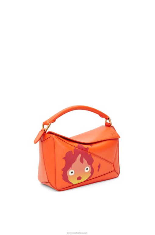 Loewe Women Calcifer small Puzzle bag in satin calfskin 206XF441 Orange - Image 3