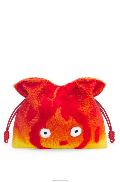 loewe_women_calcifer_xl_flamenco_clutch_in_shearling_206xf444_red.jpg Loewe Women Calcifer XL Flamenco clutch in shearling 206XF444 Red - Image 1