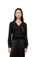 Loewe Women charm cardigan in wool 206XF960 Black - Image 2