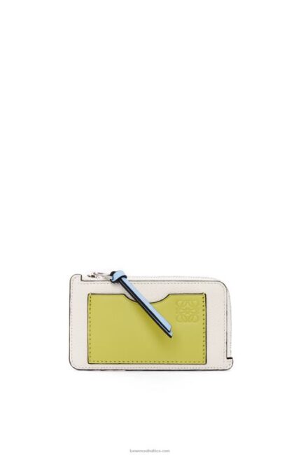 Loewe Women Coin cardholder in soft grained calfskin 206XF1416 Soft White/Lime Yellow