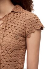Loewe Women Crochet polo top in cotton 206XF867 Beige - Image 4