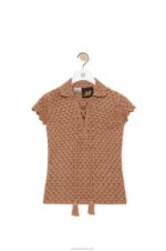 Loewe Women Crochet polo top in cotton 206XF867 Beige - Image 5