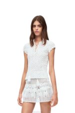 Loewe Women Crochet polo top in cotton 206XF874 White - Image 2