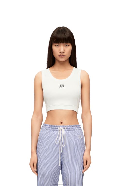 Loewe Women Cropped Anagram tank top in cotton 206XF905 White/Navy Blue - Image 2