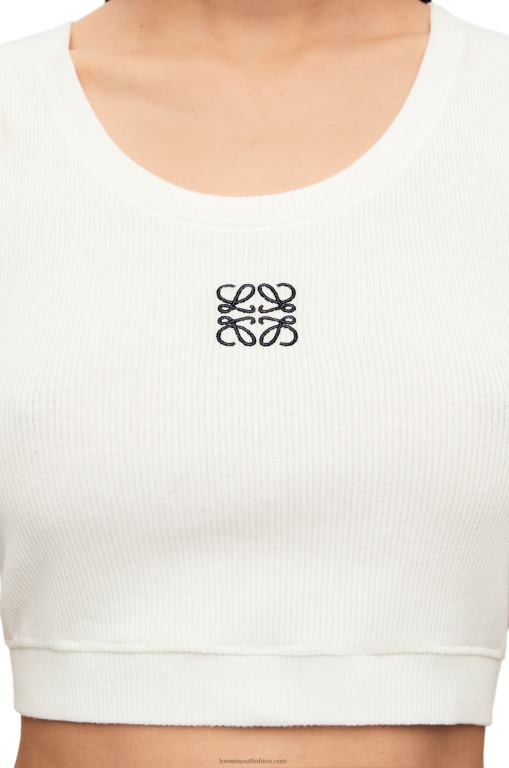 Loewe Women Cropped Anagram tank top in cotton 206XF905 White/Navy Blue - Image 4