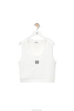 Loewe Women Cropped Anagram tank top in cotton 206XF905 White/Navy Blue - Image 5
