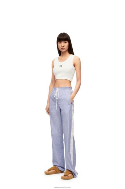 Loewe Women Cropped Anagram tank top in cotton 206XF905 White/Navy Blue