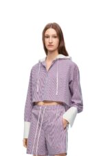 Loewe Women Cropped hooded shirt in striped cotton 206XF857 Blue/Red - Image 2